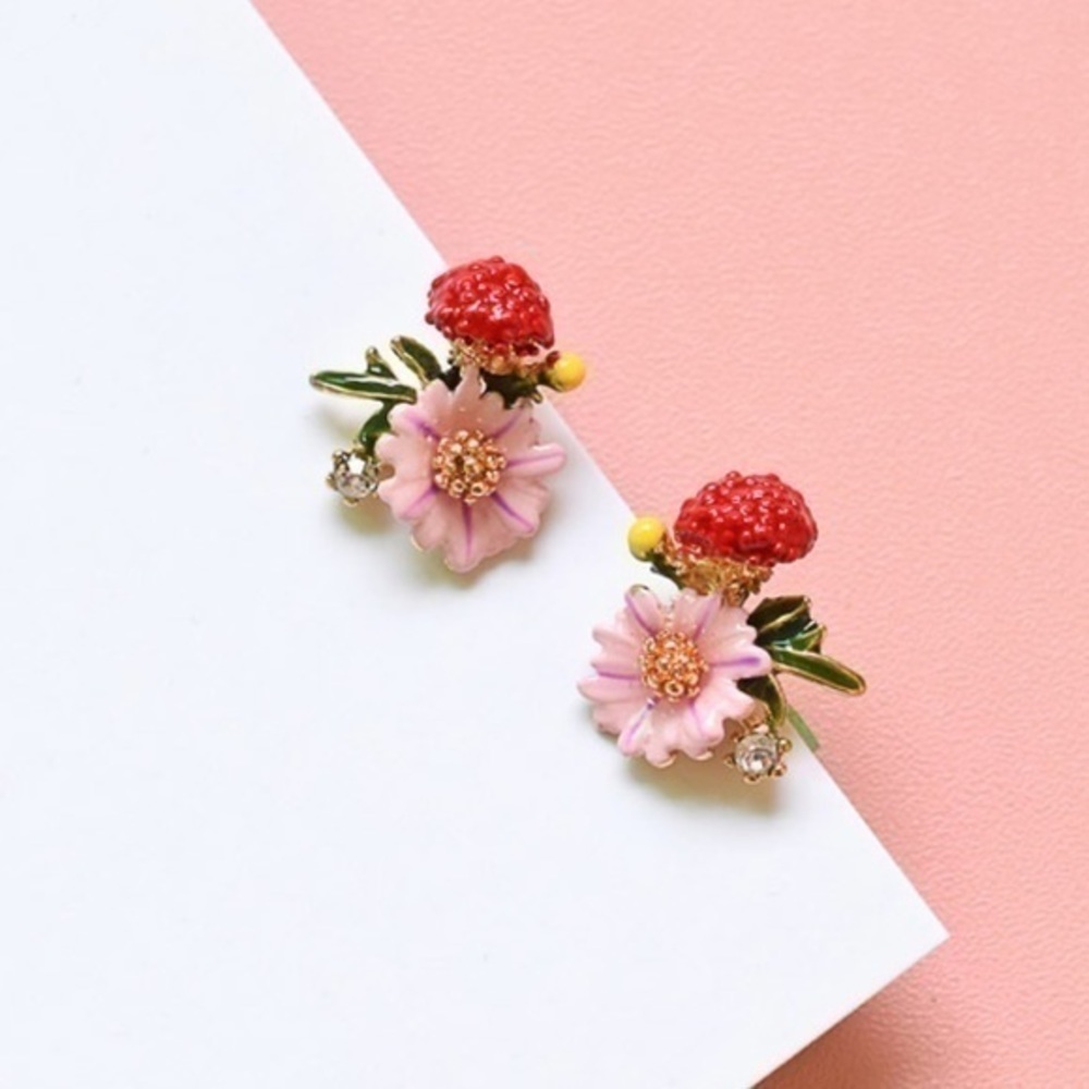 18K GP Enamel Flowers Earrings - Picture 8 of 8